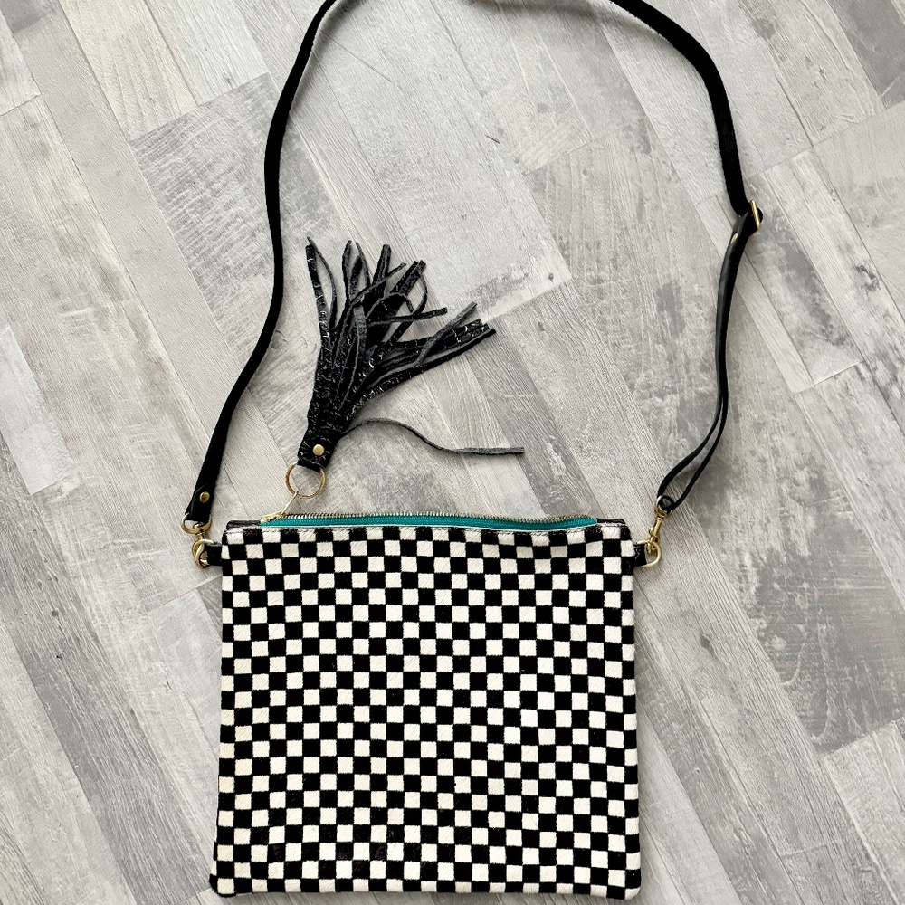 BuxieJo Checker Cow-hair/Cowhide Crossbody Bag